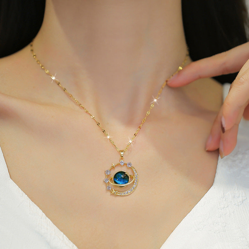 Titanium Steel Blue Starry Sky Necklace Clavicle Chain