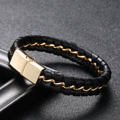 Leather braided black men's leather bracelet