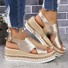 Women's Fashion Plus Size Buckle Platform Crocodile Sandals