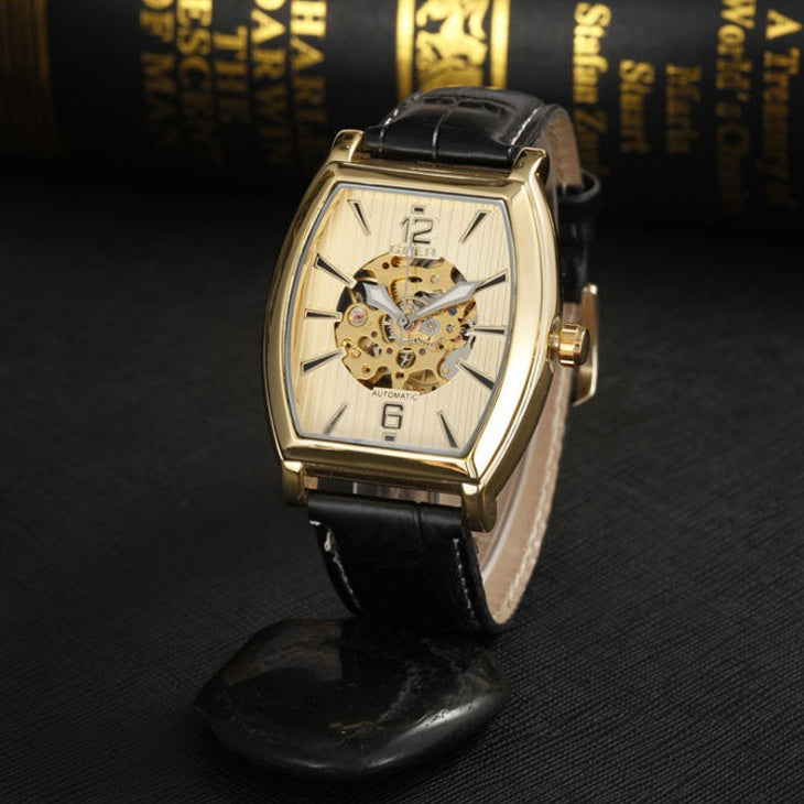 Square leather mechanical watch