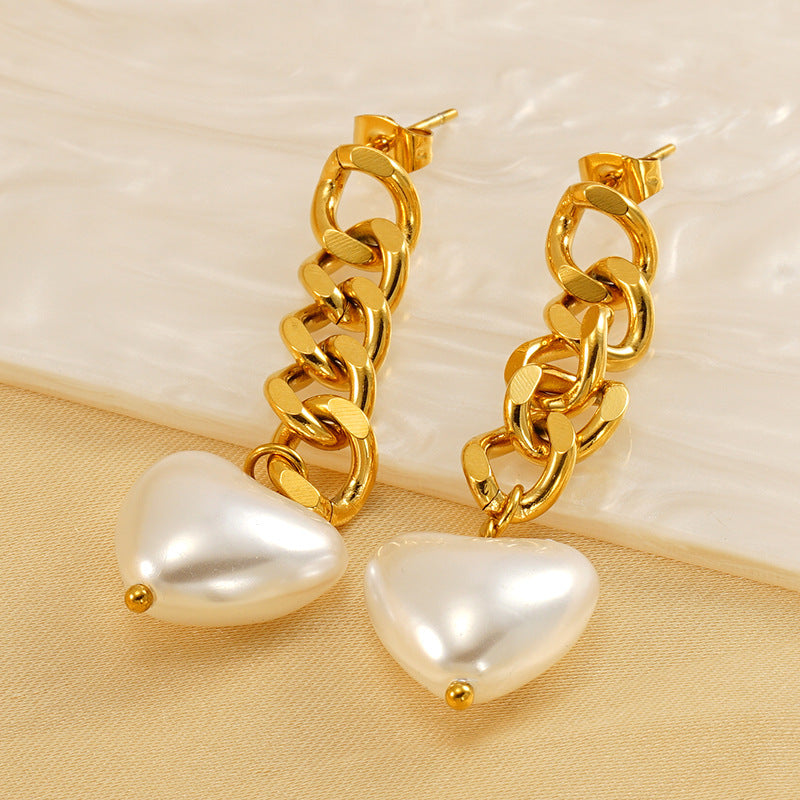 Chain Love Heart Earrings Women's Fashion Simple