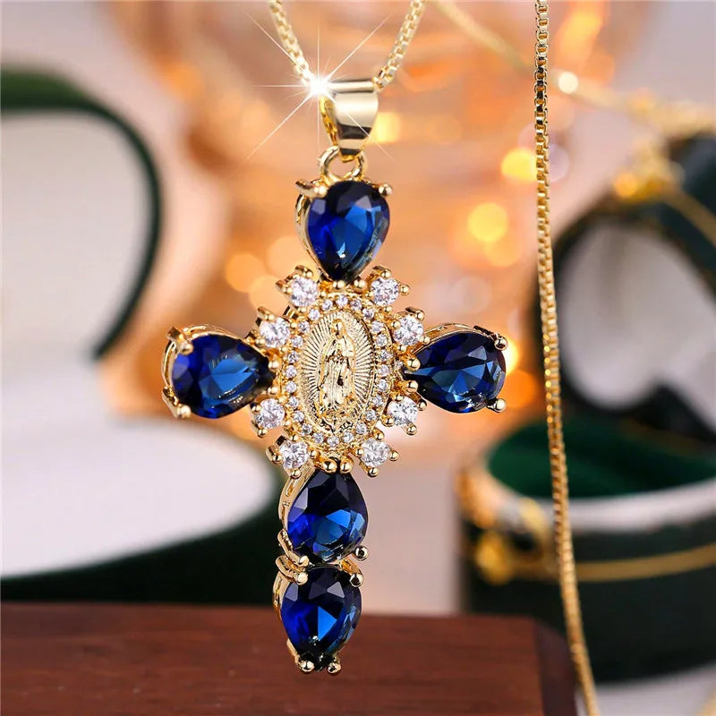 Zircon Stone Cross Necklace