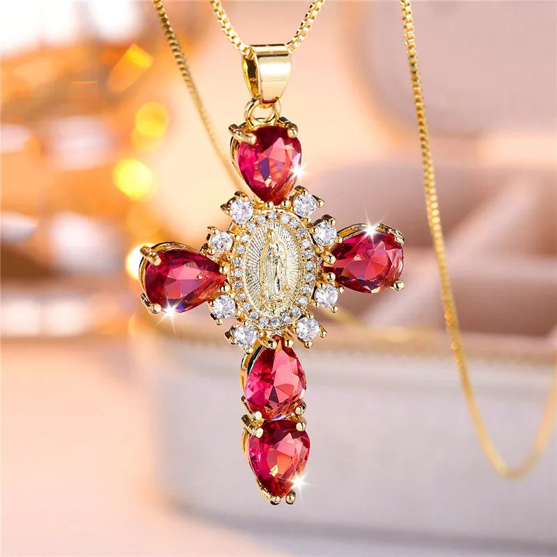 Zircon Stone Cross Necklace