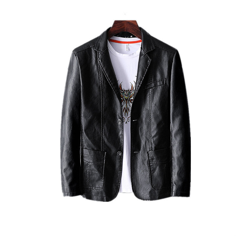 Leather Men's Autumn And Winter Jacket Thin Lapel