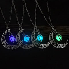 Fashion Moon Natural Glowing Stone Healing Necklace Women Gift Charm Luminous Pendant Necklace Jewelry