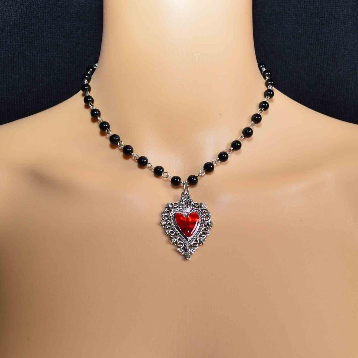 Sacred Heart Necklace Black Heart Shape Necklace Gothic Jewelry