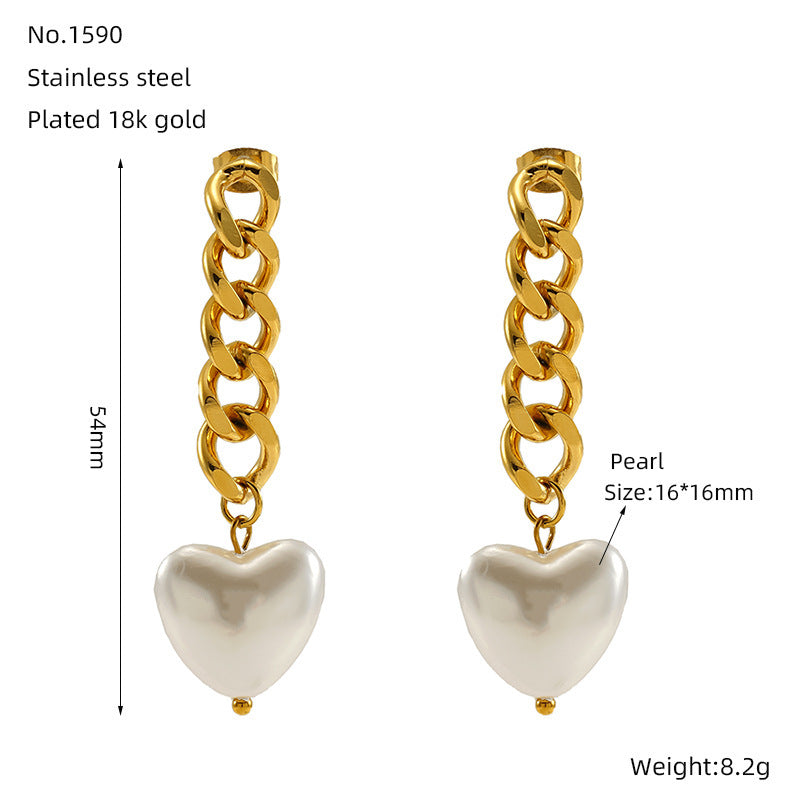 Chain Love Heart Earrings Women's Fashion Simple