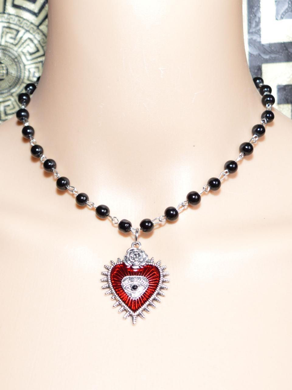 Sacred Heart Necklace Black Heart Shape Necklace Gothic Jewelry