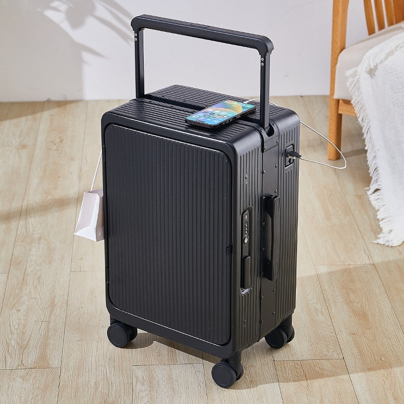 Multifunctional USB Charging Trolley Case Front Fastening Wide Trolley Universal Wheel 20-inch Boarding