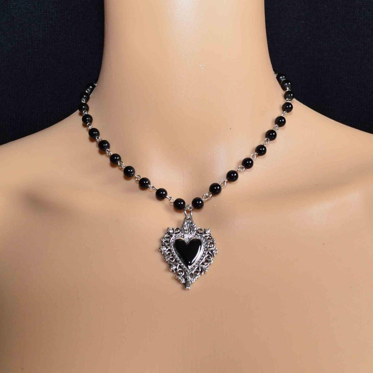 Sacred Heart Necklace Black Heart Shape Necklace Gothic Jewelry