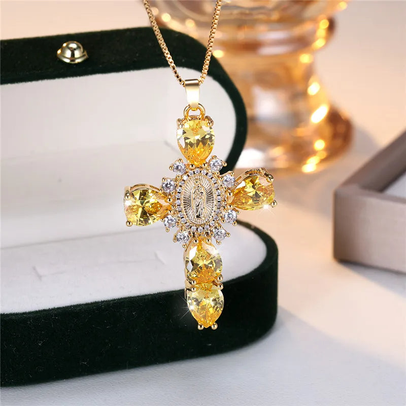 Zircon Stone Cross Necklace