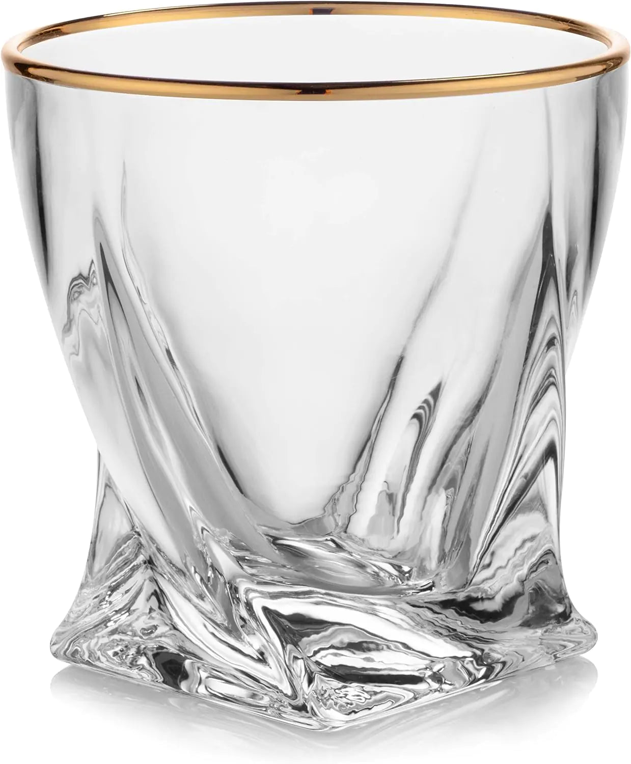 Gold-Rimmed Twisted Whiskey Glasses Set Of 4