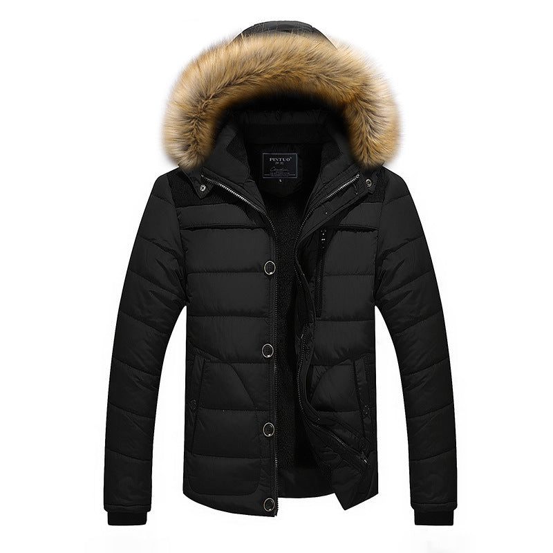 Men's Fur Hooded Coat Winter Thick Fleece Jacket Cotton Clothing