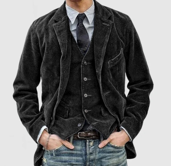 Corduroy Jacket Winter Solid Color Casual Blazer Fashion Warm Men Coat