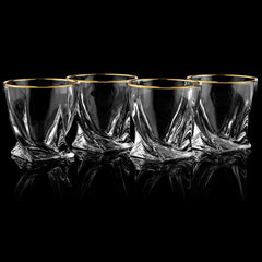 Gold-Rimmed Twisted Whiskey Glasses Set Of 4