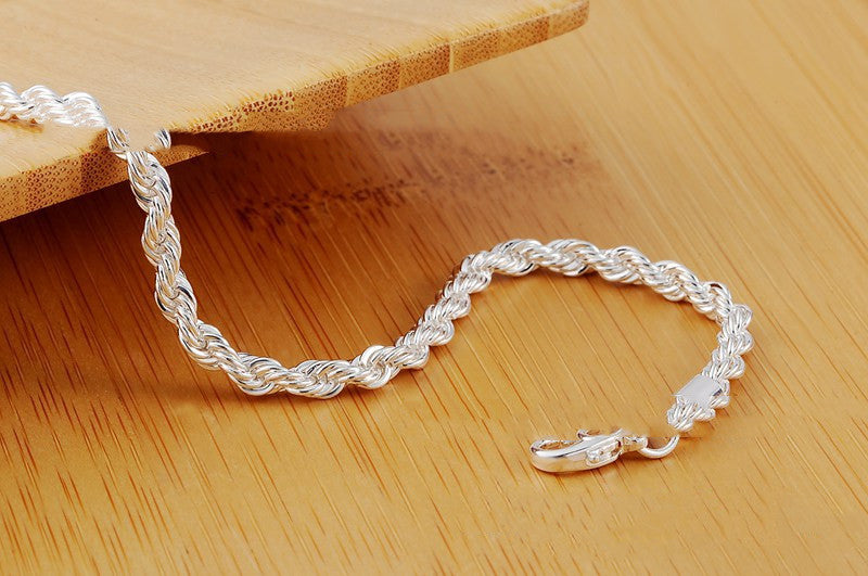 Silver Jewelry European And American Trend Jewelry 4MM Twisted Rope Bracelet