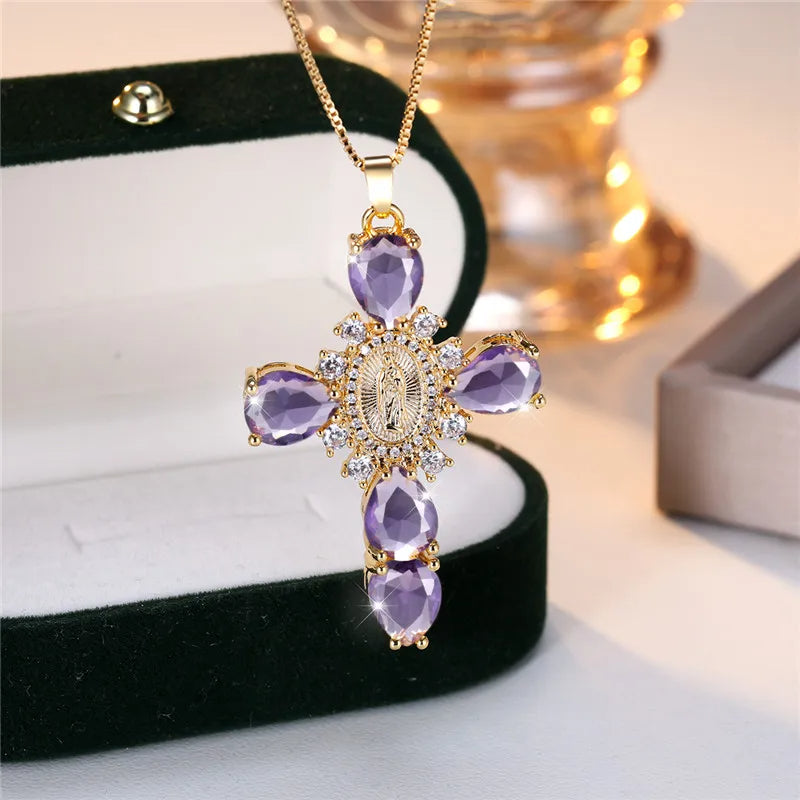 Zircon Stone Cross Necklace